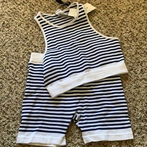 NWT striped navy and white two piece set